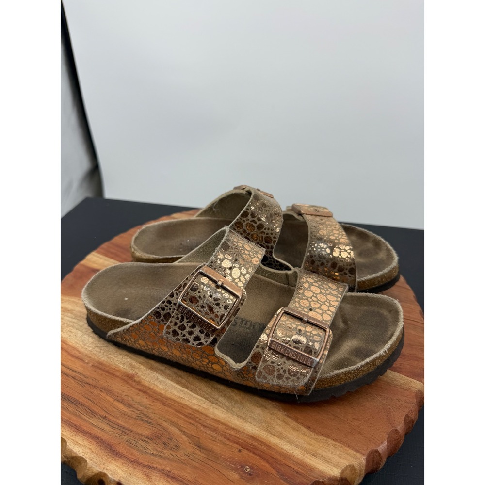Birkenstock Arizona Sandals Women 38 Metallic Copper Bronze Textured Slides